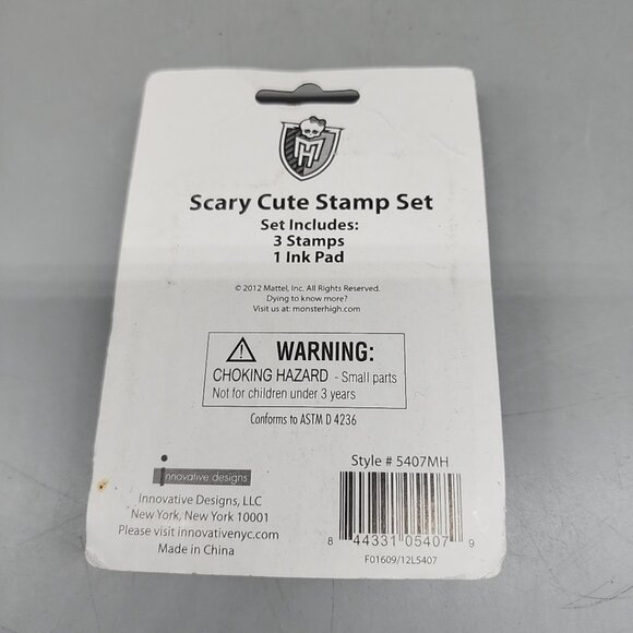 Monster High Scary Cute Stamp Set 4 Pieces 3 Stamps 1 Ink NIP 2012 - Picture 2 of 2